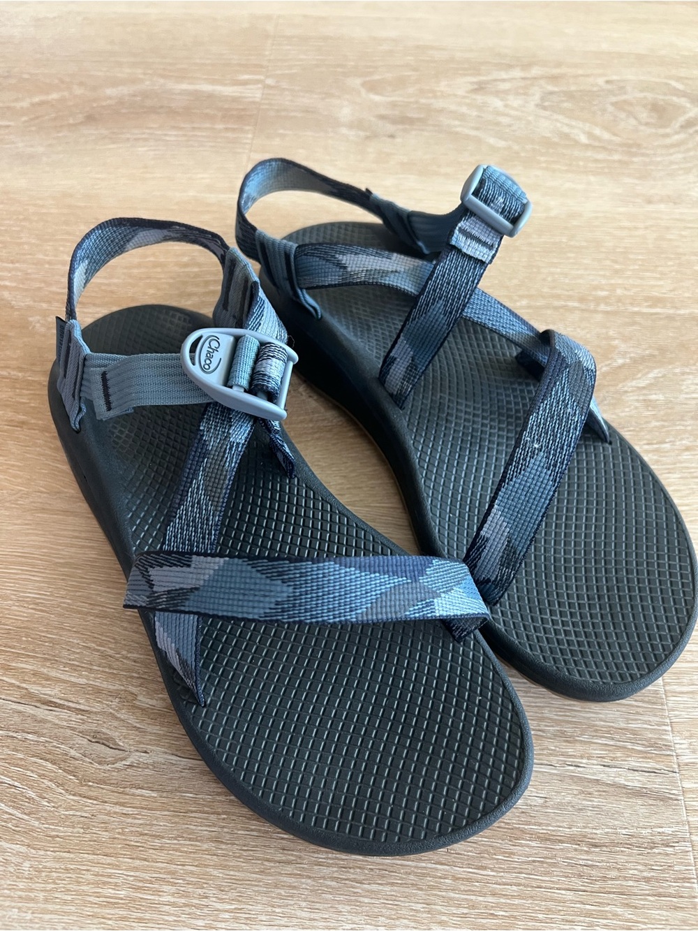 Chaco Women's Z Sandals in Navy Blue and Light Blue with Black Sole size 11